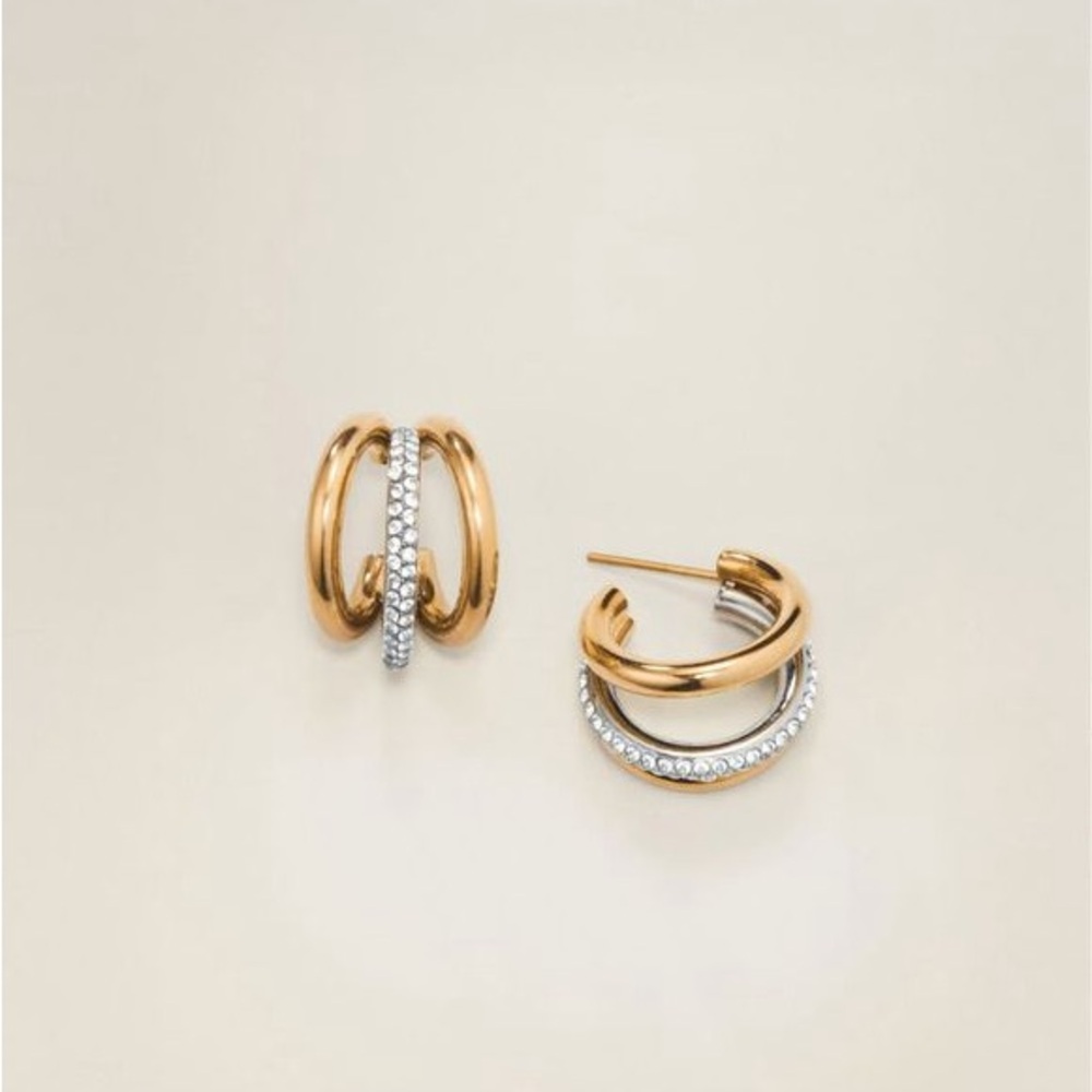 Mercer Double Hoop Stainless Steel huggie two tone Earrings Mothers Day gift